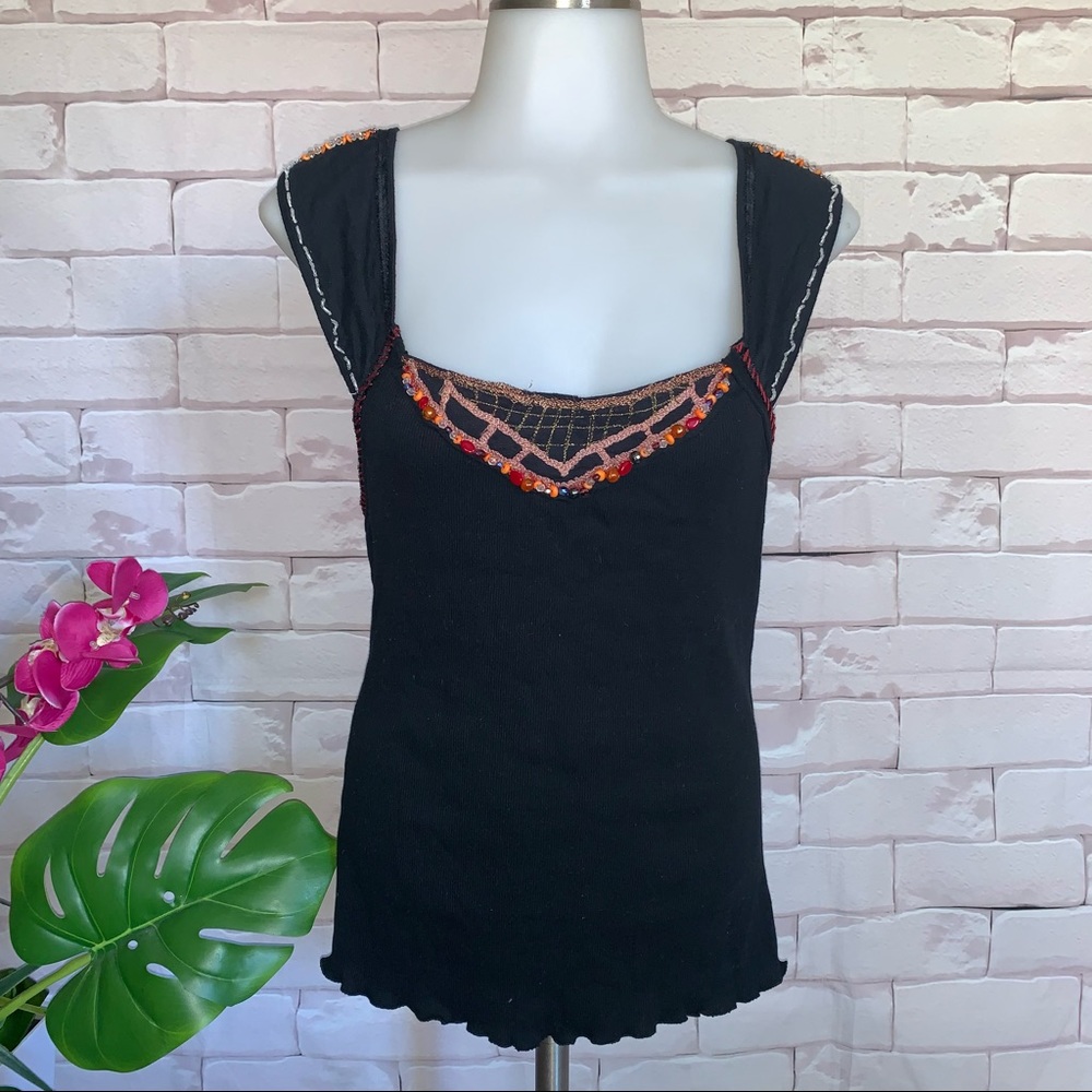 Free People Black Bedded Tank Top